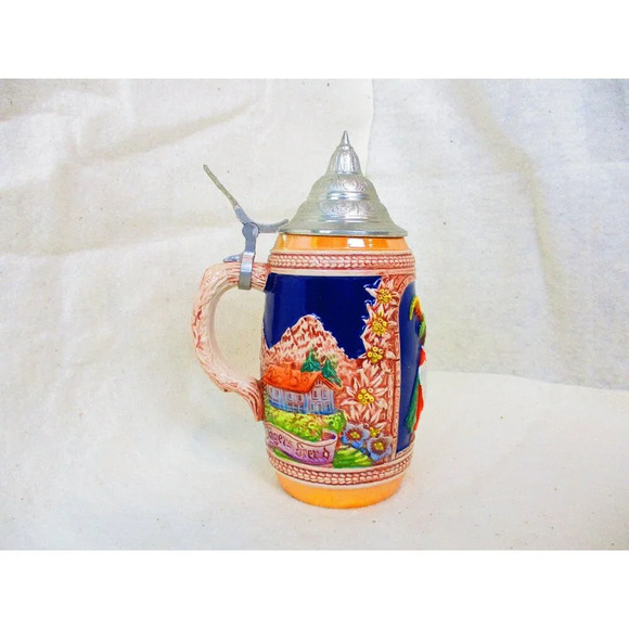 German stein pewter lid Beer Colorful German Beer Mug Pewter Lid Beer Mug - Picture 1 of 7